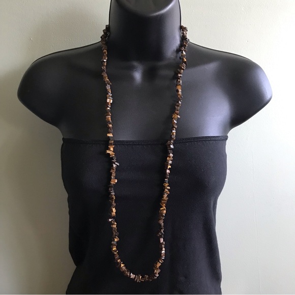 Necklace Tiger’s eye chip nuggets long necklace - Picture 2 of 3